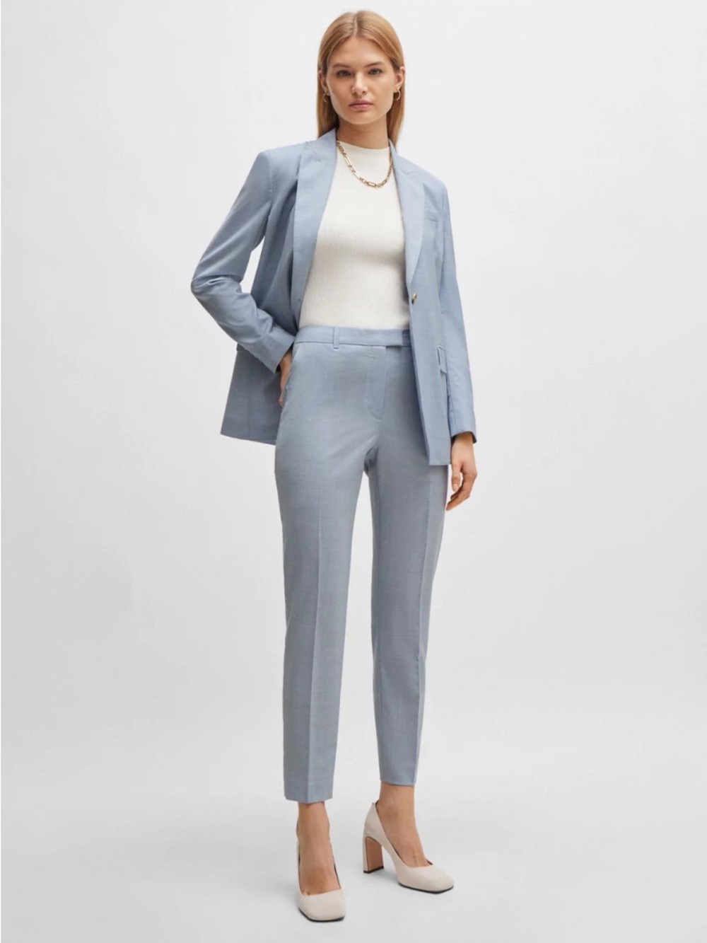 NWOT Hugo Boss Tamata Blue Virgin Wool Trousers Size 4 Business Office Designer